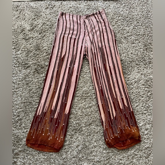 RARE Anthropologie Rishta Silk Beaded Wide Leg Pants in Women's Size 8